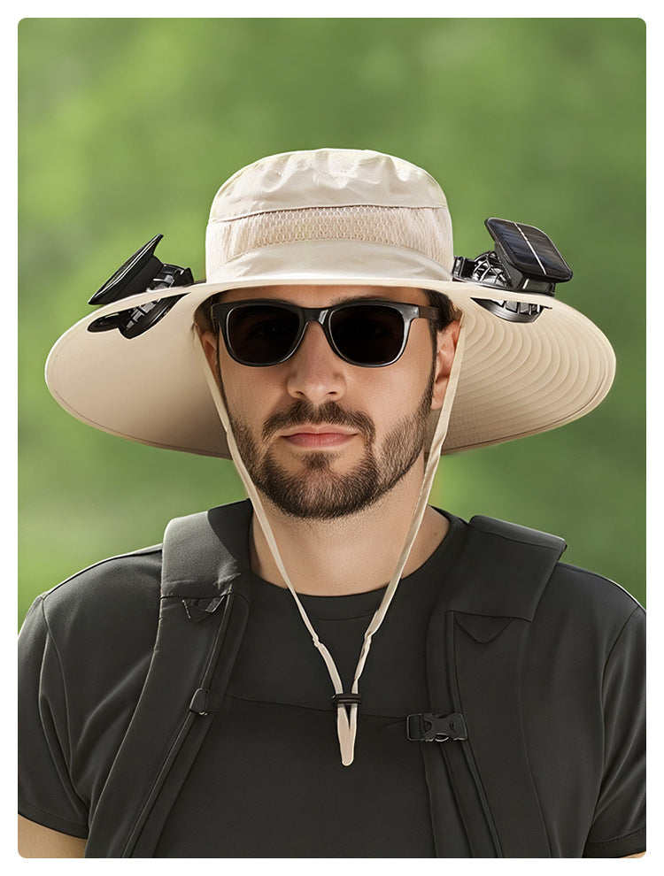 Solar Fan Hat for Men, Summer Outdoor Hiking Sunshade Hat with Fan, Sun Protection Hat, Fishing Fisherman Hat