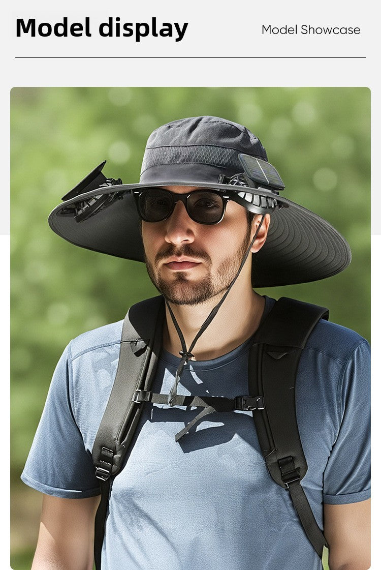 Solar Fan Hat for Men, Summer Outdoor Hiking Sunshade Hat with Fan, Sun Protection Hat, Fishing Fisherman Hat