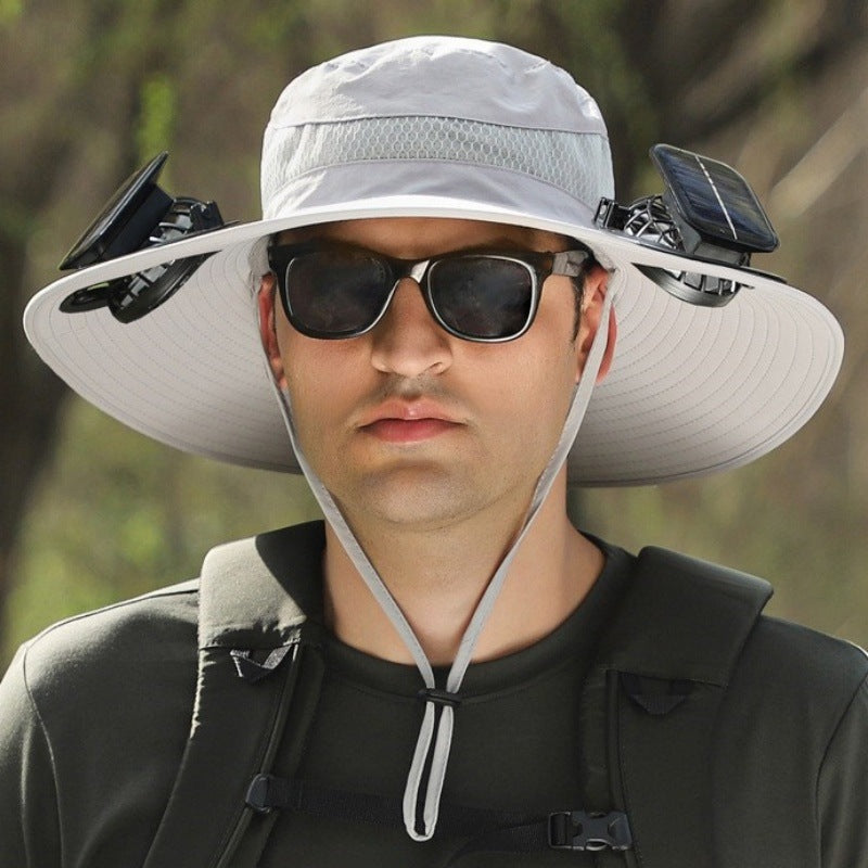 Solar Fan Hat for Men, Summer Outdoor Hiking Sunshade Hat with Fan, Sun Protection Hat, Fishing Fisherman Hat