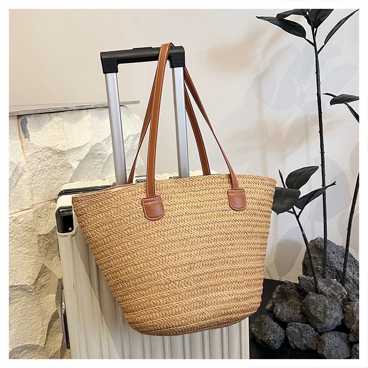 Straw Bag One Size2025Summer Straw Women's Bag Zipper Woven Tote Bag