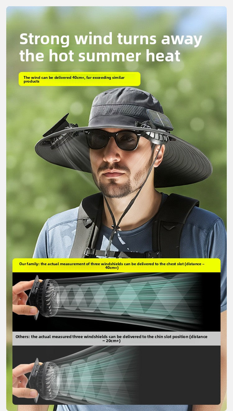 Solar Fan Hat for Men, Summer Outdoor Hiking Sunshade Hat with Fan, Sun Protection Hat, Fishing Fisherman Hat