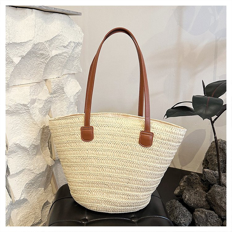 Straw Bag One Size2025Summer Straw Women's Bag Zipper Woven Tote Bag