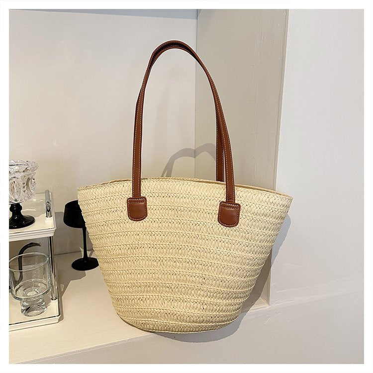 Straw Bag One Size2025Summer Straw Women's Bag Zipper Woven Tote Bag