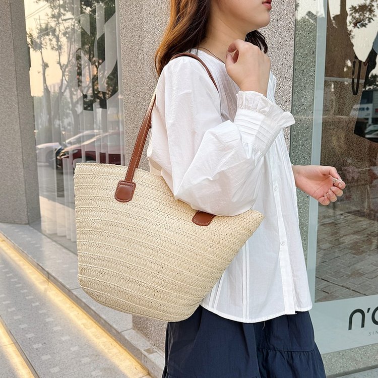 Straw Bag One Size2025Summer Straw Women's Bag Zipper Woven Tote Bag