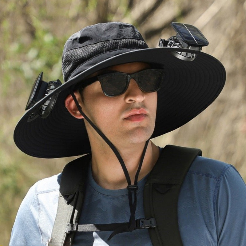 Solar Fan Hat for Men, Summer Outdoor Hiking Sunshade Hat with Fan, Sun Protection Hat, Fishing Fisherman Hat