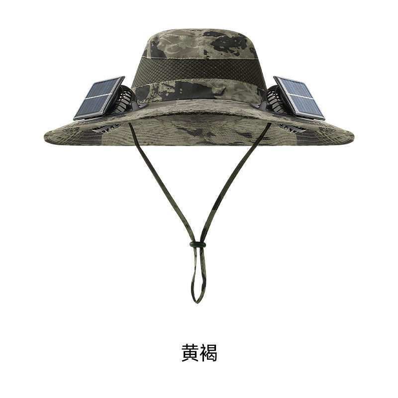 Solar Fan Hat for Men, Summer Outdoor Hiking Sunshade Hat with Fan, Sun Protection Hat, Fishing Fisherman Hat