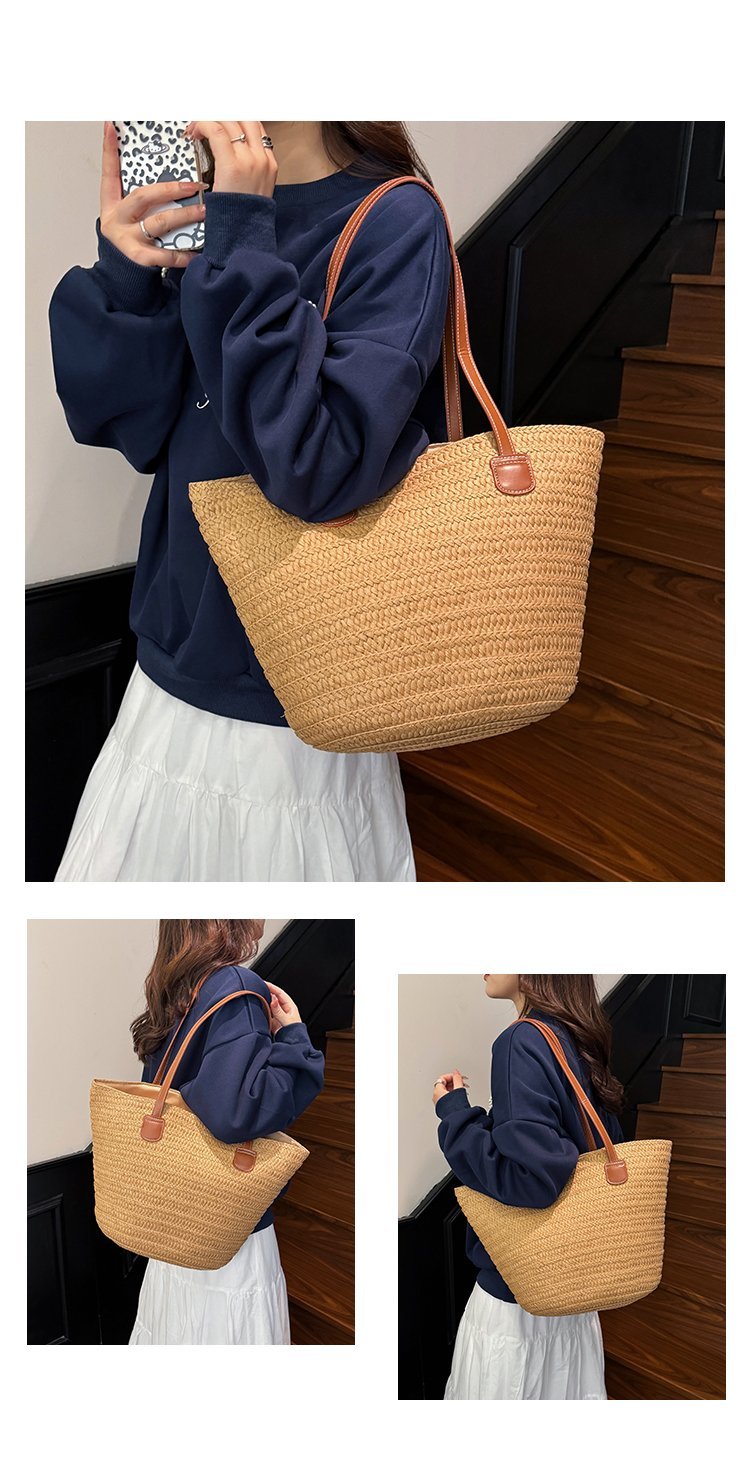 Straw Bag One Size2025Summer Straw Women's Bag Zipper Woven Tote Bag