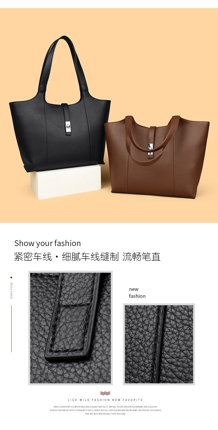Shoulder Handbag2025Summer Stitched Tote Bag PU One Size Zipper Women's Bag