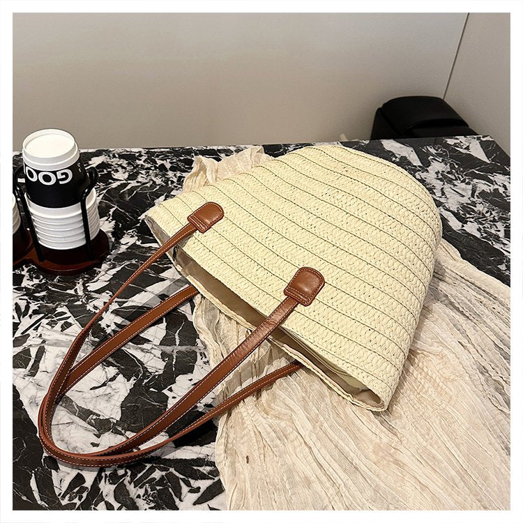 Straw Bag One Size2025Summer Straw Women's Bag Zipper Woven Tote Bag