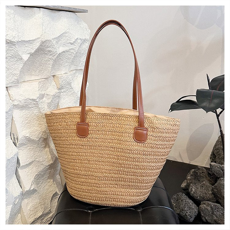 Straw Bag One Size2025Summer Straw Women's Bag Zipper Woven Tote Bag
