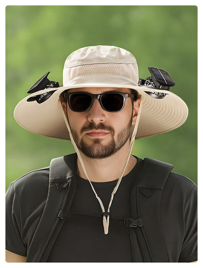 Solar Fan Hat for Men, Summer Outdoor Hiking Sunshade Hat with Fan, Sun Protection Hat, Fishing Fisherman Hat