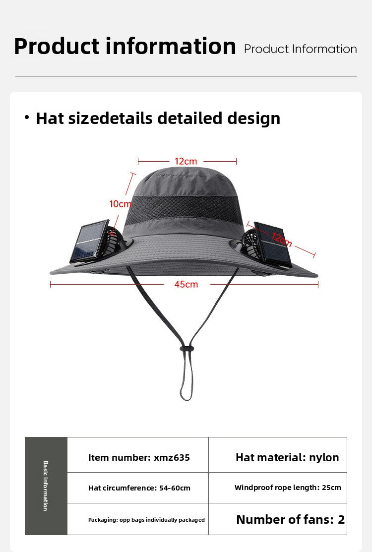 Solar Fan Hat for Men, Summer Outdoor Hiking Sunshade Hat with Fan, Sun Protection Hat, Fishing Fisherman Hat