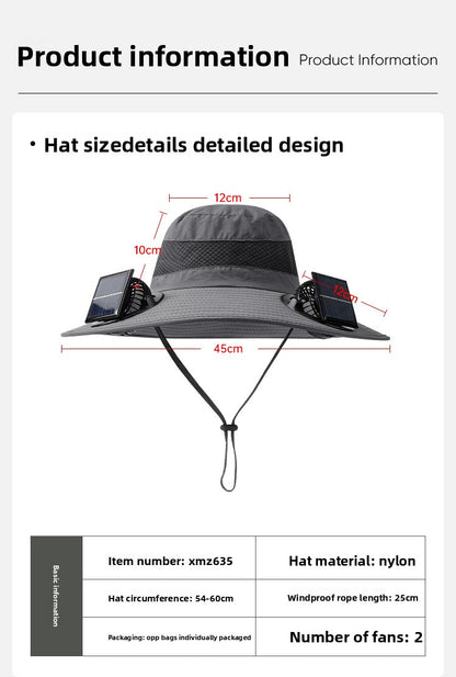 Solar Fan Hat for Men, Summer Outdoor Hiking Sunshade Hat with Fan, Sun Protection Hat, Fishing Fisherman Hat