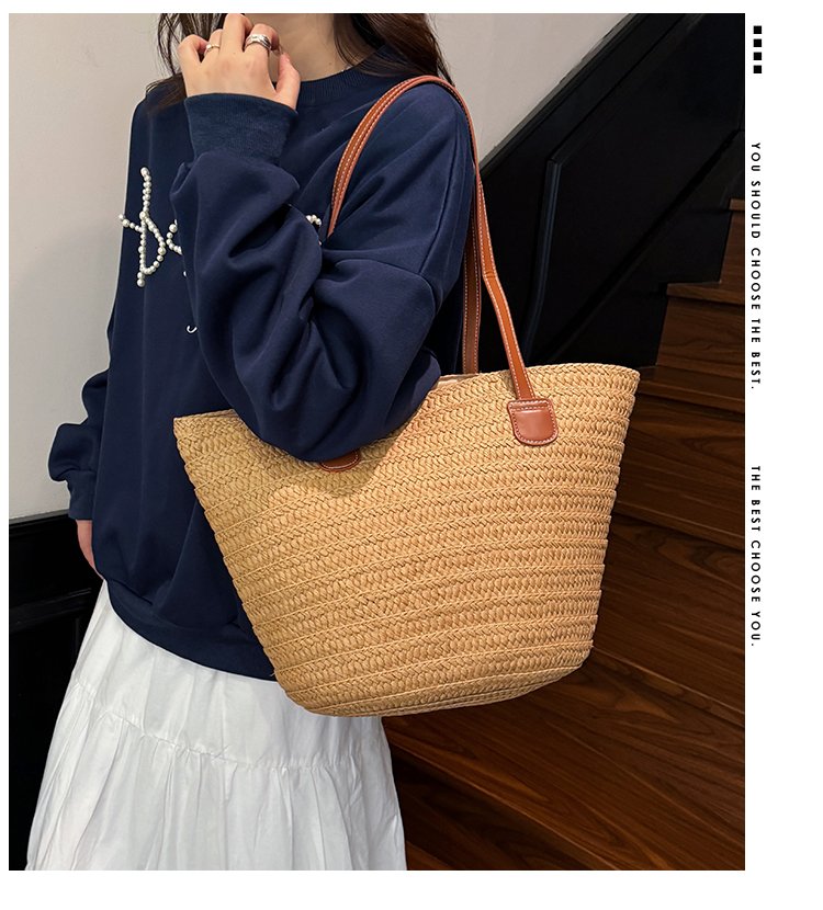 Straw Bag One Size2025Summer Straw Women's Bag Zipper Woven Tote Bag