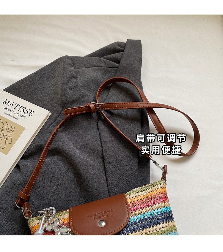 Magnetic Buckle Single Shoulder Crossbody Bag Without Accessories Mixed Material Women's Bag2025Autumn