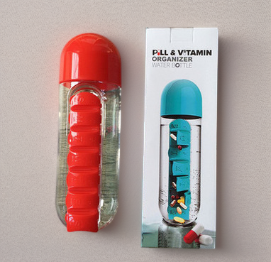 2 in 1 600ml 7 Grids Medicine Box Water Cup Sports Plastic Water Bottle Combine Daily Pill Boxes Organizer Drinking Bottle