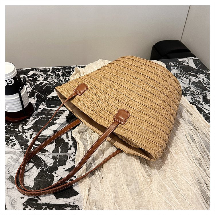 Straw Bag One Size2025Summer Straw Women's Bag Zipper Woven Tote Bag