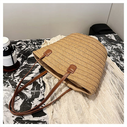 Straw Bag One Size2025Summer Straw Women's Bag Zipper Woven Tote Bag
