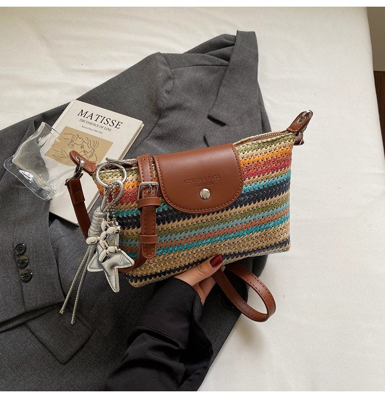 Magnetic Buckle Single Shoulder Crossbody Bag Without Accessories Mixed Material Women's Bag2025Autumn