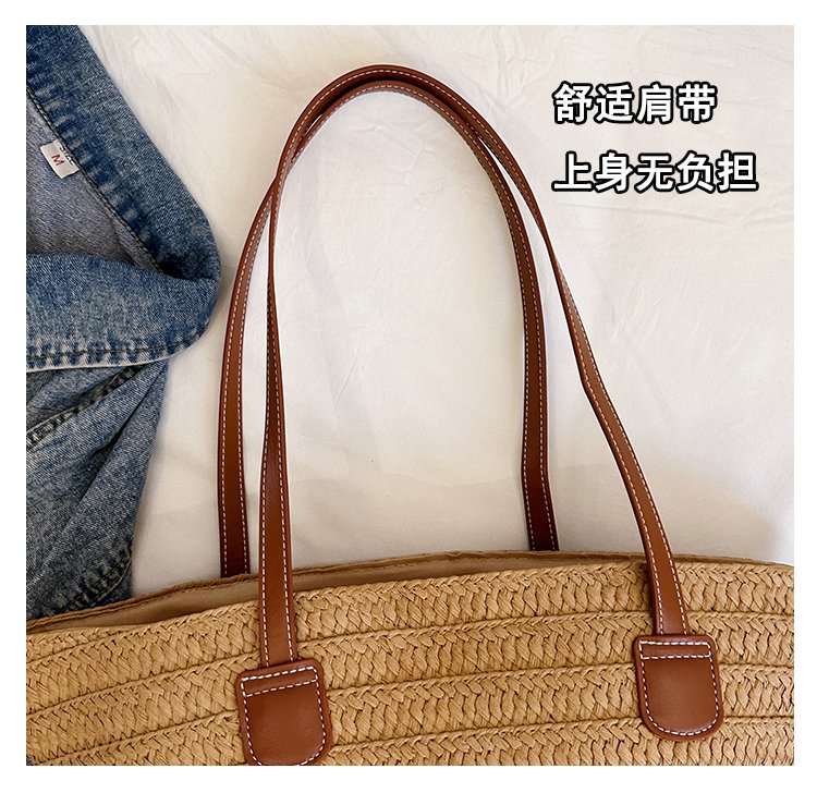 Straw Bag One Size2025Summer Straw Women's Bag Zipper Woven Tote Bag
