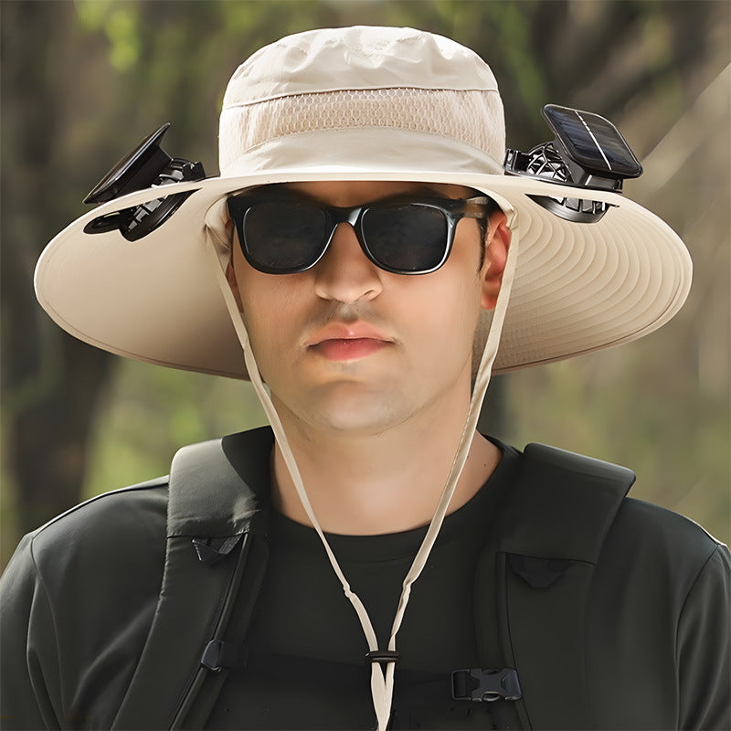 Solar Fan Hat for Men, Summer Outdoor Hiking Sunshade Hat with Fan, Sun Protection Hat, Fishing Fisherman Hat