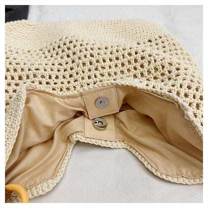 2025Summer woven bag one-size-fits-all women's bag single shoulder underarm bag magnetic clasp woven fabric