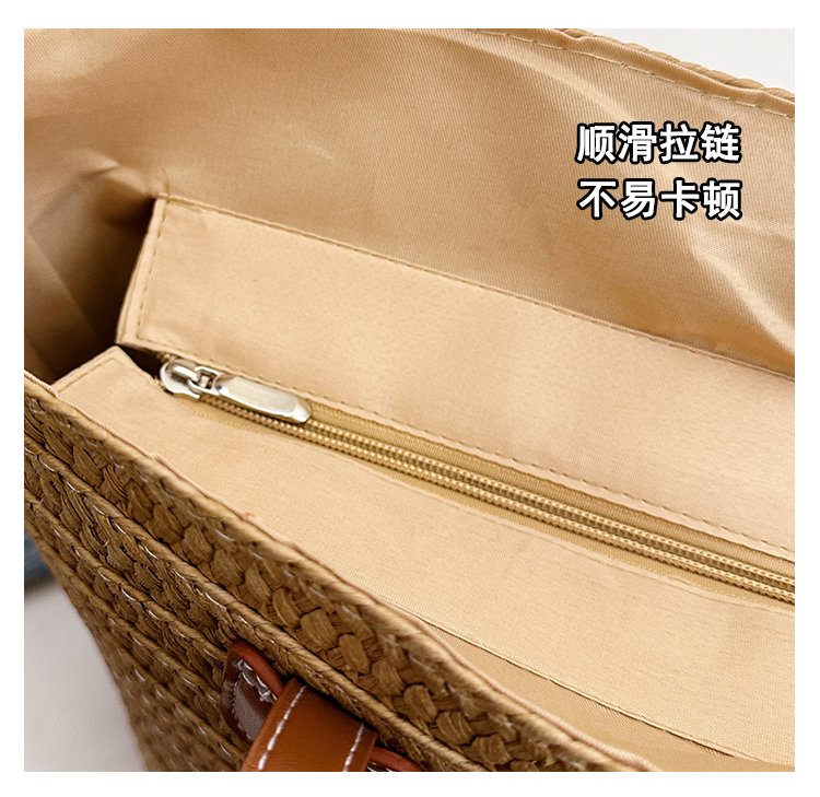 Straw Bag One Size2025Summer Straw Women's Bag Zipper Woven Tote Bag
