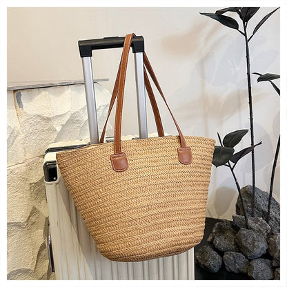 Straw Bag One Size2025Summer Straw Women's Bag Zipper Woven Tote Bag