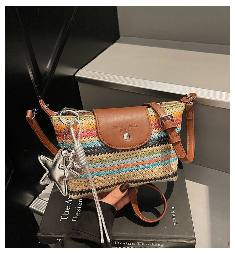 Magnetic Buckle Single Shoulder Crossbody Bag Without Accessories Mixed Material Women's Bag2025Autumn