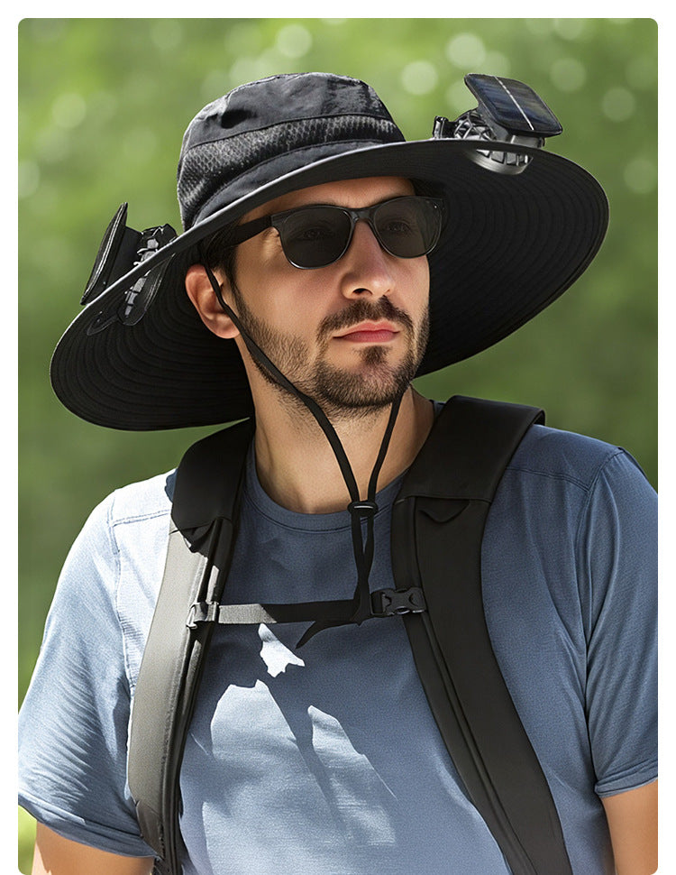 Cross-Border Solar Fan Hat for Men Summer Outdoor Hiking Sunshade Sun Protection Hat with Fan Fishing Fisherman Hat