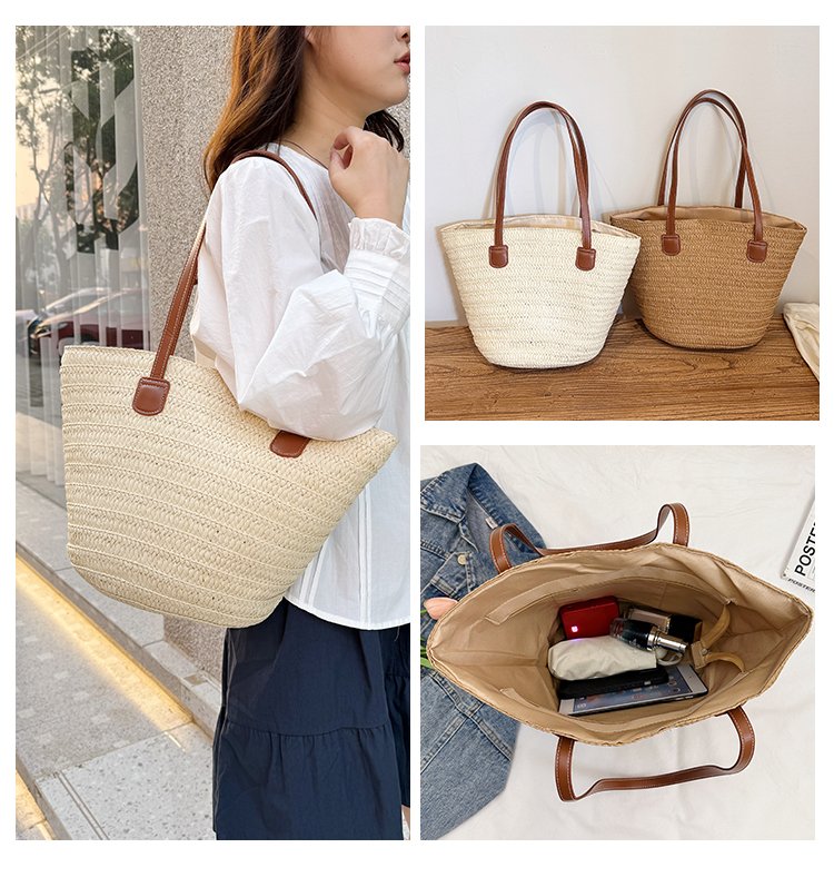 Straw Bag One Size2025Summer Straw Women's Bag Zipper Woven Tote Bag