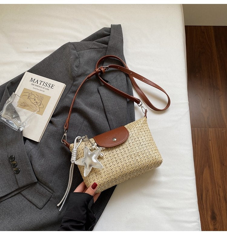 Magnetic Buckle Single Shoulder Crossbody Bag Without Accessories Mixed Material Women's Bag2025Autumn