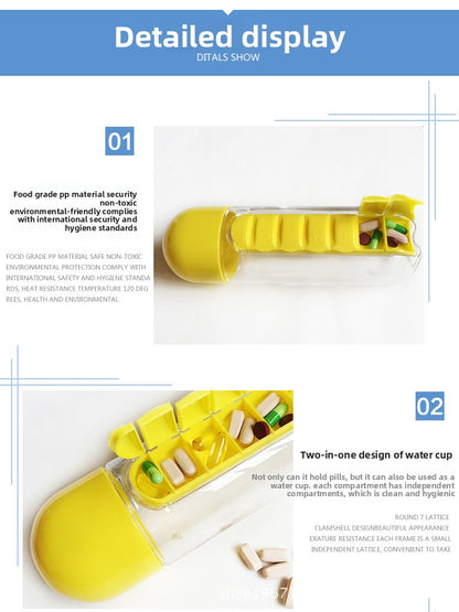 2 in 1 600ml 7 Grids Medicine Box Water Cup Sports Plastic Water Bottle Combine Daily Pill Boxes Organizer Drinking Bottle