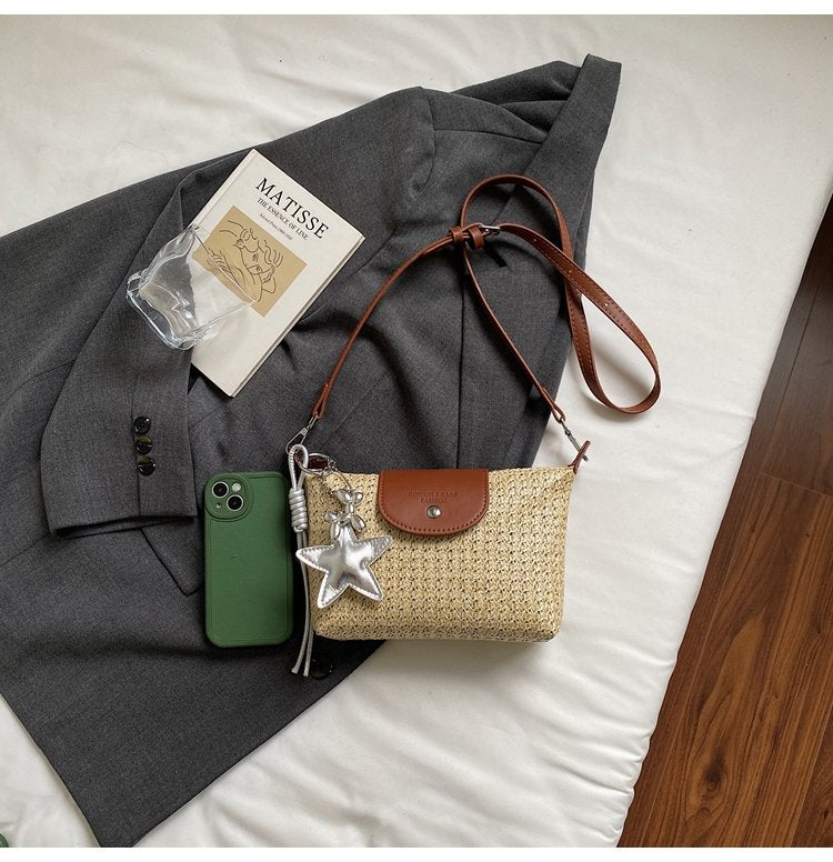 Magnetic Buckle Single Shoulder Crossbody Bag Without Accessories Mixed Material Women's Bag2025Autumn