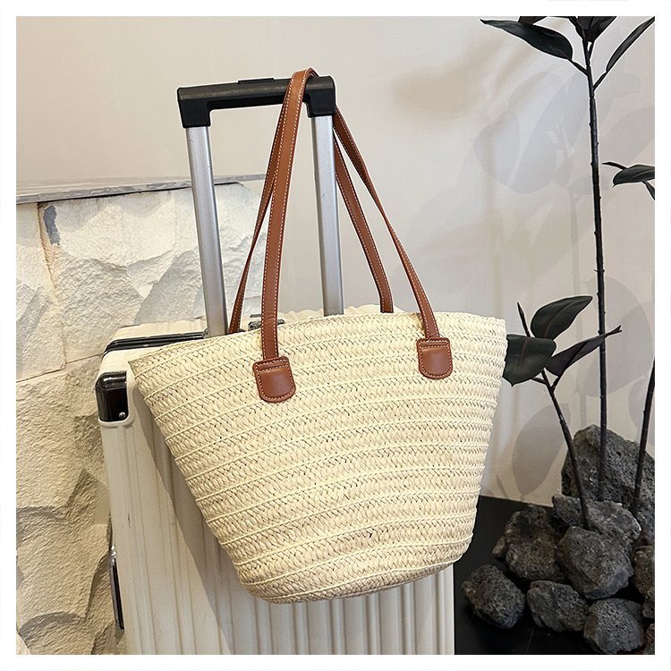 Straw Bag One Size2025Summer Straw Women's Bag Zipper Woven Tote Bag