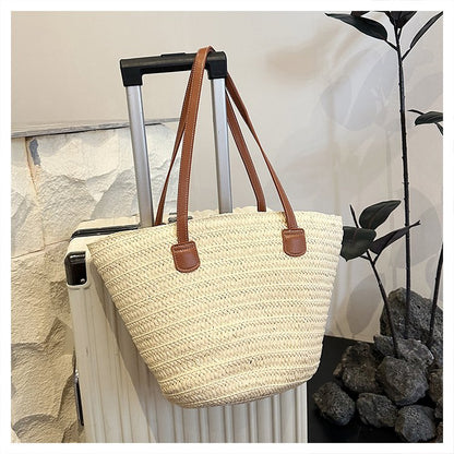 Straw Bag One Size2025Summer Straw Women's Bag Zipper Woven Tote Bag
