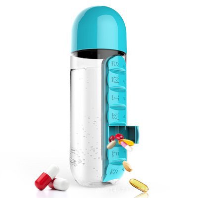 2 in 1 600ml 7 Grids Medicine Box Water Cup Sports Plastic Water Bottle Combine Daily Pill Boxes Organizer Drinking Bottle
