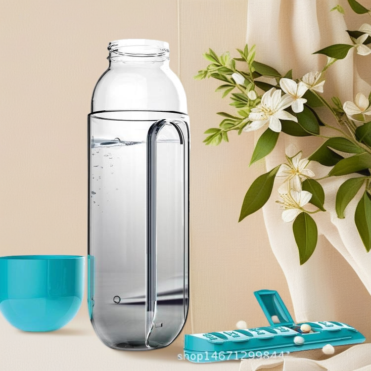 2 in 1 600ml 7 Grids Medicine Box Water Cup Sports Plastic Water Bottle Combine Daily Pill Boxes Organizer Drinking Bottle
