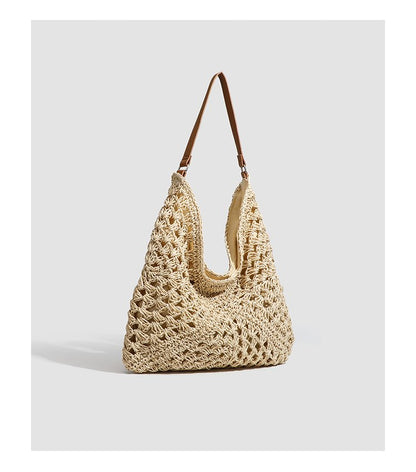 Single Shoulder Bag Stitching PU Zipper Straw Bag2025Summer Women's Bag