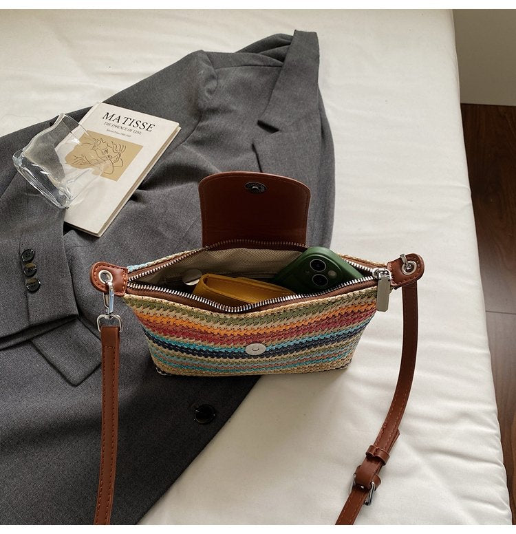 Magnetic Buckle Single Shoulder Crossbody Bag Without Accessories Mixed Material Women's Bag2025Autumn