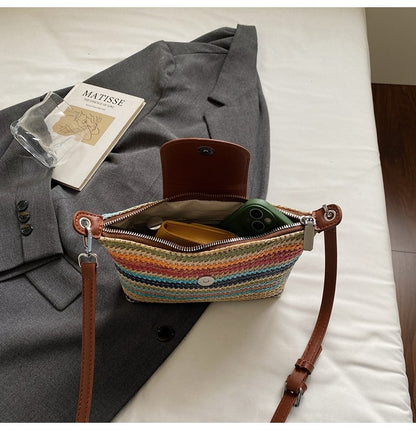 Magnetic Buckle Single Shoulder Crossbody Bag Without Accessories Mixed Material Women's Bag2025Autumn