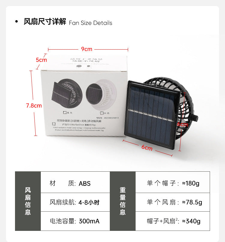 Cross-Border Solar Fan Hat for Men Summer Outdoor Hiking Sunshade Sun Protection Hat with Fan Fishing Fisherman Hat