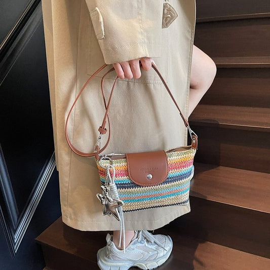 Magnetic Buckle Single Shoulder Crossbody Bag Without Accessories Mixed Material Women's Bag2025Autumn