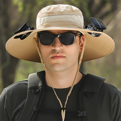 Solar Fan Hat for Men, Summer Outdoor Hiking Sunshade Hat with Fan, Sun Protection Hat, Fishing Fisherman Hat