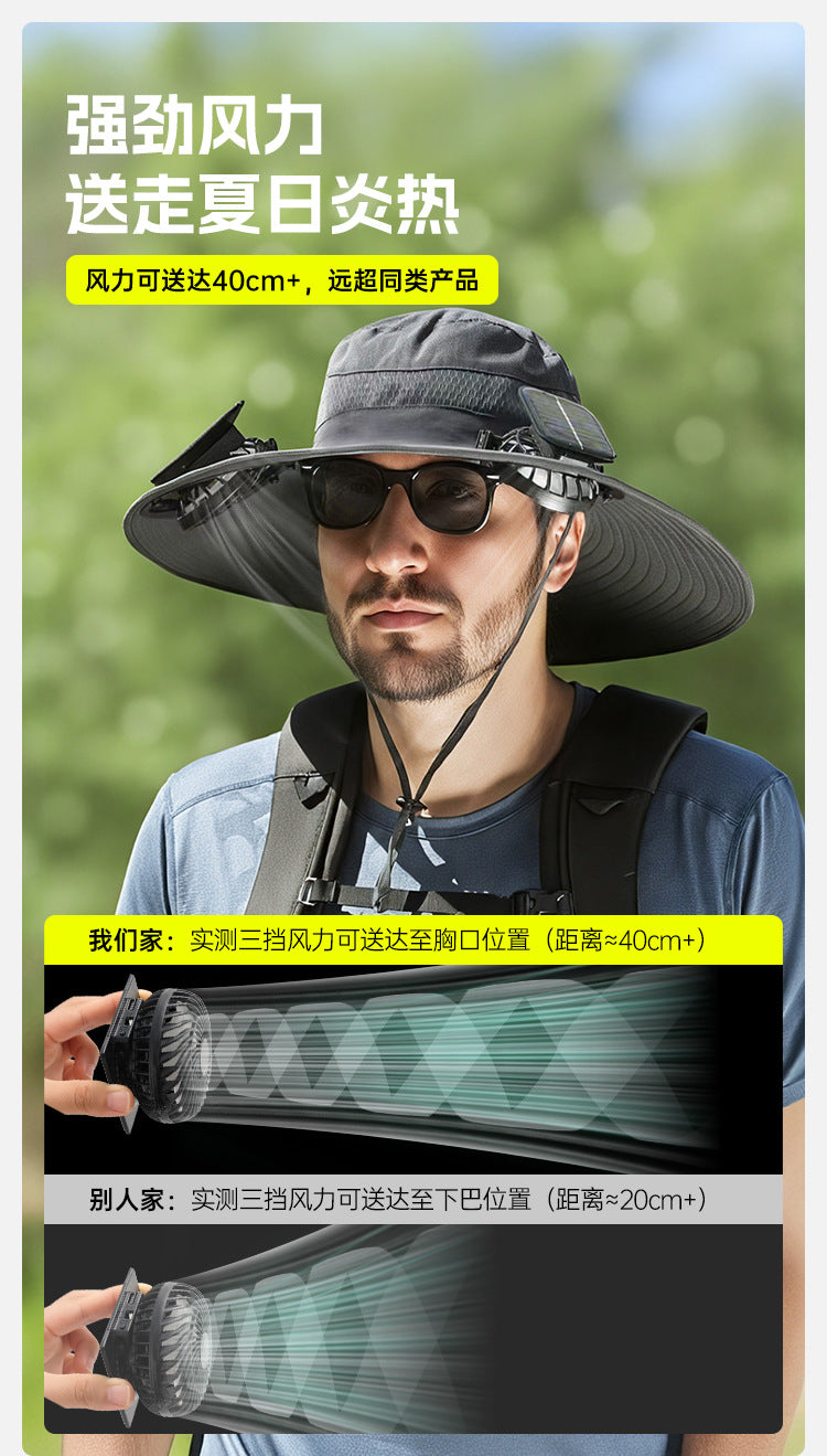 Cross-Border Solar Fan Hat for Men Summer Outdoor Hiking Sunshade Sun Protection Hat with Fan Fishing Fisherman Hat