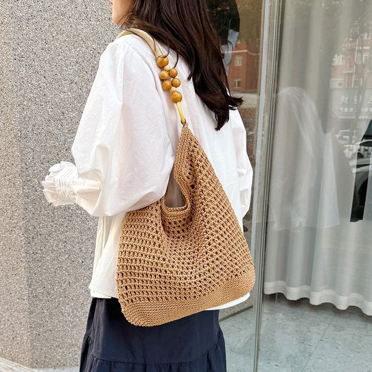 2025Summer woven bag one-size-fits-all women's bag single shoulder underarm bag magnetic clasp woven fabric