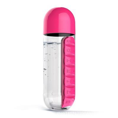 2 in 1 600ml 7 Grids Medicine Box Water Cup Sports Plastic Water Bottle Combine Daily Pill Boxes Organizer Drinking Bottle