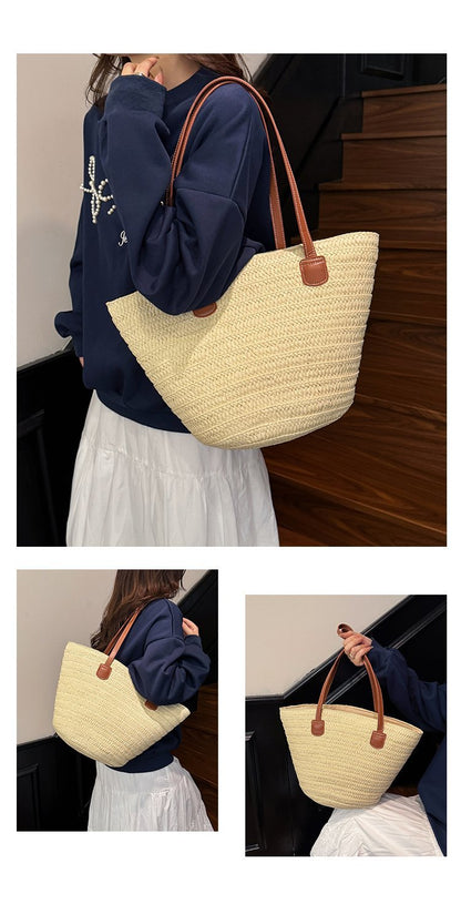 Straw Bag One Size2025Summer Straw Women's Bag Zipper Woven Tote Bag