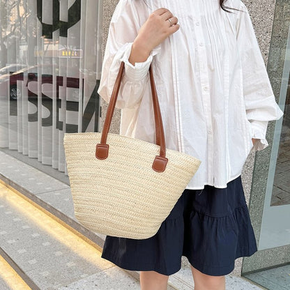 Straw Bag One Size2025Summer Straw Women's Bag Zipper Woven Tote Bag