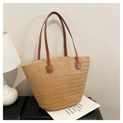 Straw Bag One Size2025Summer Straw Women's Bag Zipper Woven Tote Bag